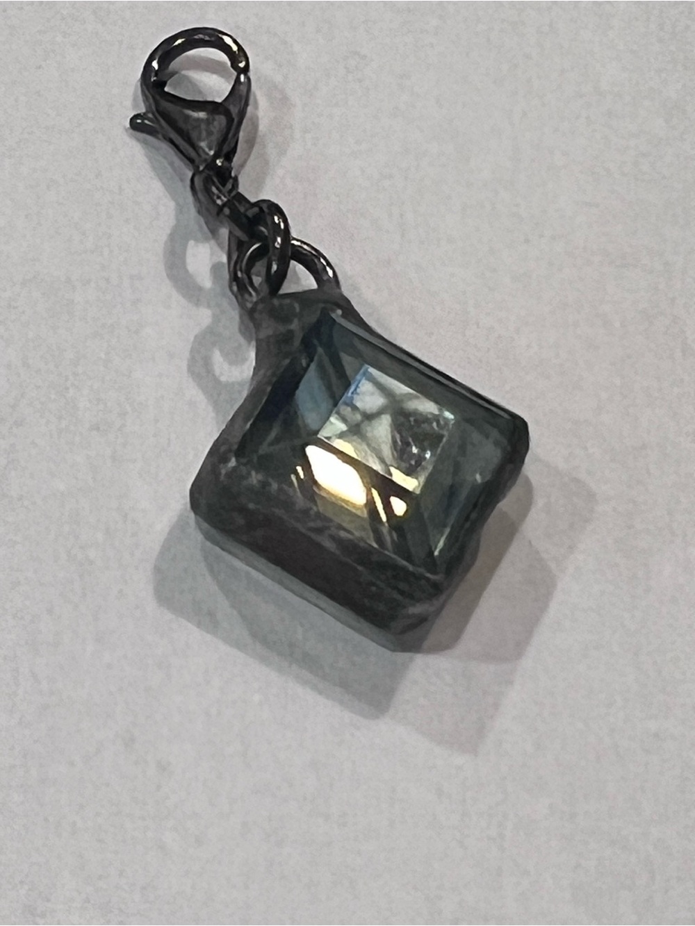 Gunmetal Square Crystal Charm Pendant - Women Jewelry